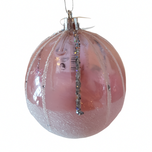 kerstbal roze met glitters en frost-effect