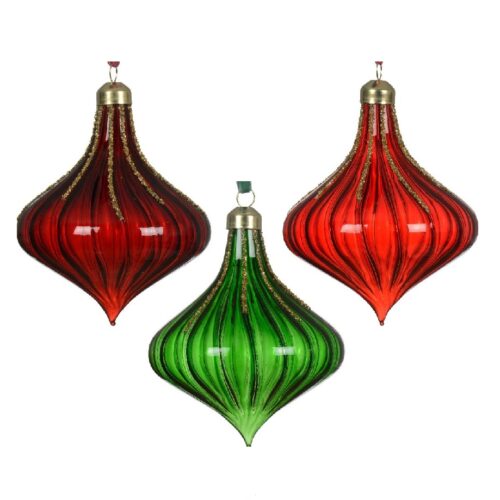"Classic Elegance – Glazen Kersthanger in Rood of Groen met Goudaccenten"