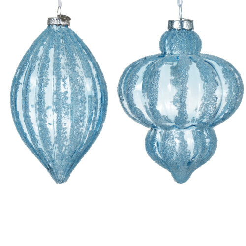 Frosted Elegance – Glazen Kersthanger IJsblaauw met Ijskristal-effect