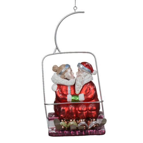 Ski Lift Love – Kerstornament Santa & Mrs. Claus in Stoeltjeslift
