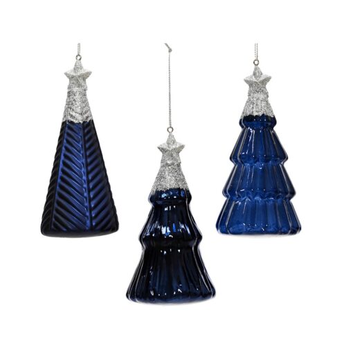 Midnight Trees – Glazen Kerstboomhangers Blauw met Zilveren Ster
