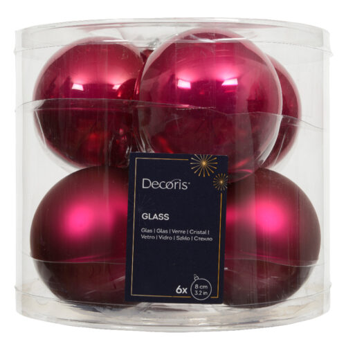 Decoris Glazen Kerstballen – Festive Pink | Set van 6 stuks (Ø 8 cm)