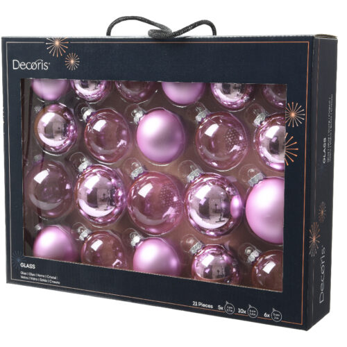 Decoris Kerstballen Set – 21-delig – Glas – Roze