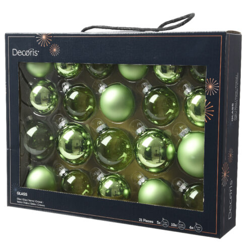 Decoris Glazen Kerstballen – Dennengroen | 21-delig Luxe Set 