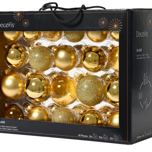 Decoris Glazen Kerstballen – Goud | 42-delig Luxe Set 