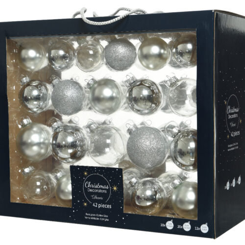 Decoris Glazen Kerstballen – Zilver | 42-delig Luxe Set 
