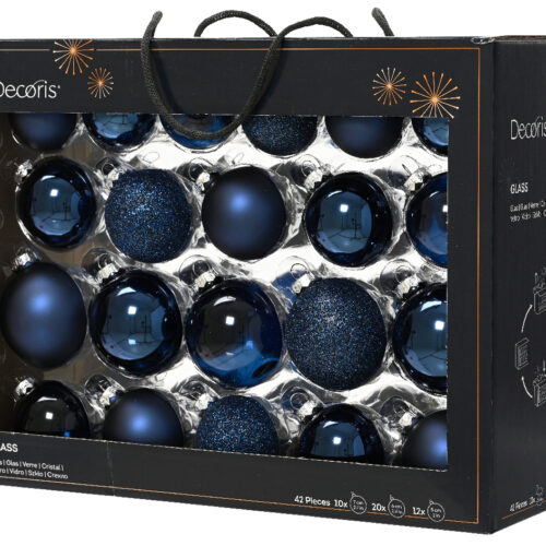 Kerstballen glas, shiny, matt, transparent mix nachtblauw 42 stuks
