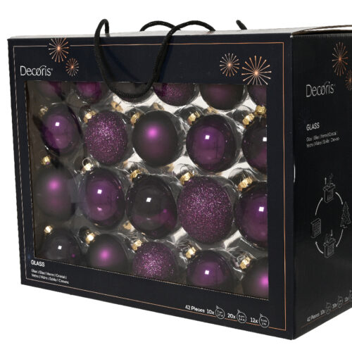 Decoris Glazen Kerstballen – Paars | 42-delig Luxe Set