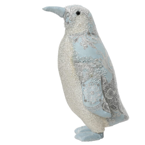 Decoratieve Pinguïn – IJsblauw met Zilveren Details (25 cm)