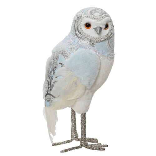 Decoratieve Uil – Wit, IJsblauw en Zilveren Accenten (25 cm)