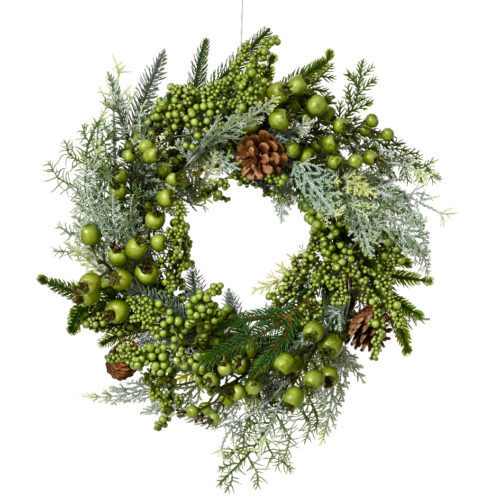 Luxe Kerstkrans met Groene Bessen & Dennenappels – Natuurlijke Kerstsfeer aan de Deur – Sfeervol en Stijlvol